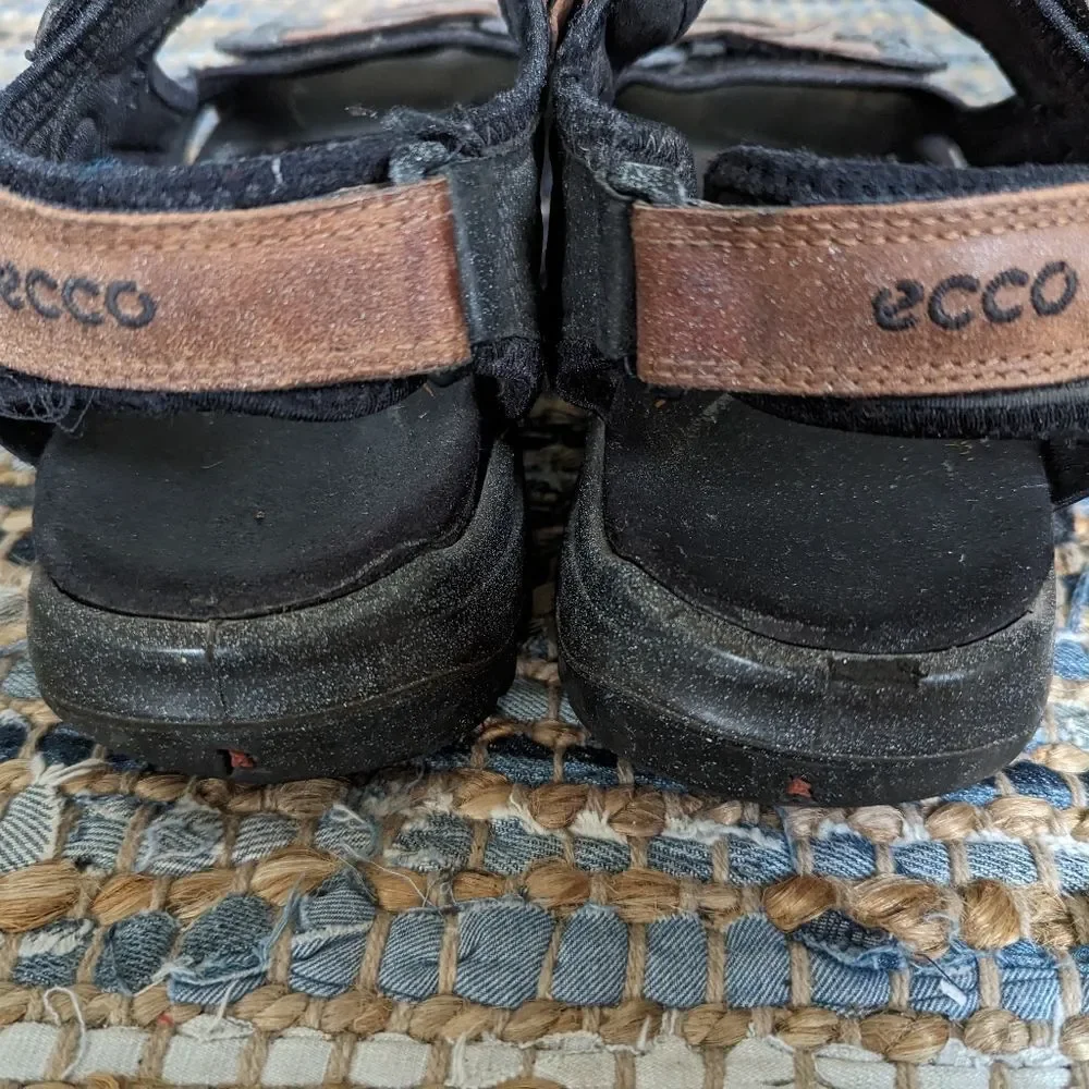 Ecco Open Toe Leather Sandals Receptor Technology 11 Deep Brown Hiking Water Spo